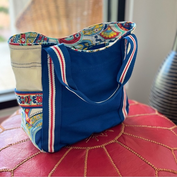 Vera Bradley Color-Block Small Canvas Tote Marina Paisley Print - Picture 7 of 12
